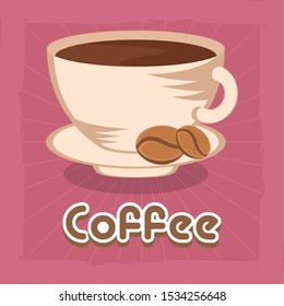 Vintage coffee cups poster with text - Vector illustration