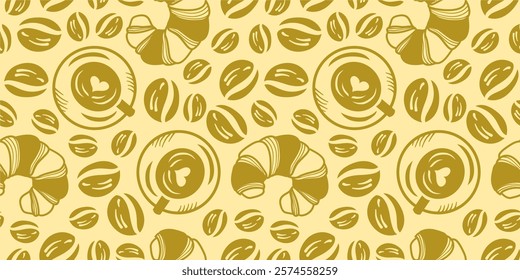 Vintage Coffee Doodle Pattern background. cafe pattern background. Cafe Themed Coffee Bean Pattern background. Coffee and Cafe pattern background.