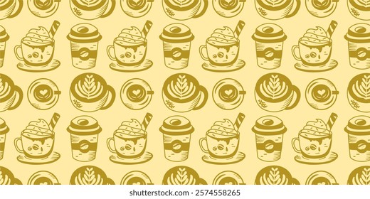 Vintage Coffee Doodle Pattern background. cafe pattern background. Cafe Themed Coffee Bean Pattern background. Coffee and Cafe pattern background.