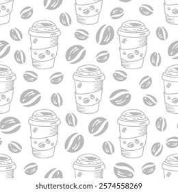 Vintage Coffee Doodle Pattern background. cafe pattern background. Cafe Themed Coffee Bean Pattern background. Coffee and Cafe pattern background.