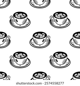 Vintage Coffee Doodle Pattern background. cafe pattern background. Cafe Themed Coffee Bean Pattern background. Coffee and Cafe pattern background.
