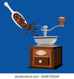 Moedor de café vintage grãos de café Ilustração Scooper