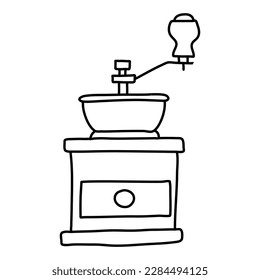 Vintage coffee grinder doodle. Vector illustration isolated on white background.