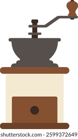 A vintage coffee grinder features a simple wooden base and metallic grinder mechanism, evoking a nostalgic mood and appreciation for traditional coffee-making methods.