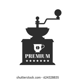 Vintage coffee grinder. Flat black silhouette. Illustration