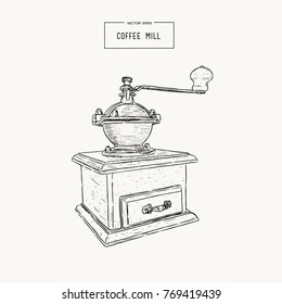 Vintage coffee grinder. Hand drawn sketch style