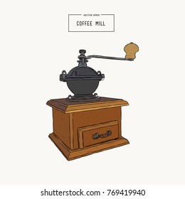 Vintage coffee grinder. Hand drawn sketch style