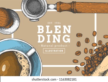 Vintage coffee illustration with color for poster , frame or another template.