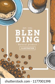 Vintage coffee illustration with color for poster , frame or another template.