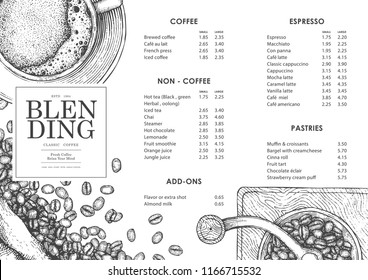 Vintage coffee illustration for menu template.
