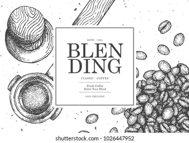 Vintage coffee illustration for poster , card or label of packaging design.Use by Pen & Ink Sketch Drawing Technique.Vector & illustration.