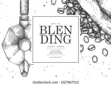 Vintage coffee illustration for poster , card or label of packaging design.Use by Pen & Ink Sketch Drawing Technique.Vector & illustration.