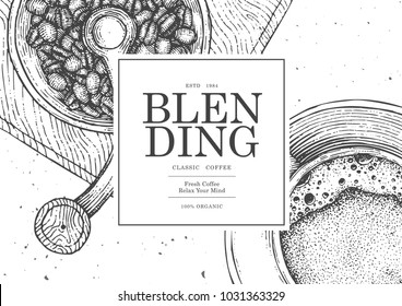 Vintage coffee illustration for poster , card or label of packaging design. Use by Pen & Ink Sketch Drawing Technique. Vector & illustration.