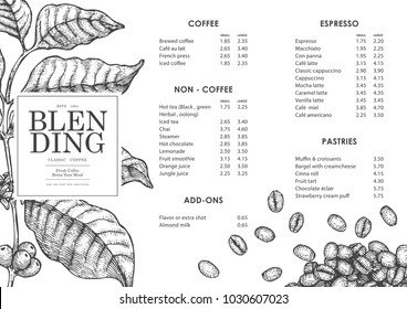 Vintage Coffee Illustration For Poster Or Menu Template.Use By Pen & Ink Sketch Drawing Technique.Vector & Illustration.