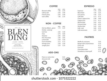 Vintage Coffee Illustration For Poster Or Menu Template. Use By Pen & Ink Sketch Drawing Technique. Vector & Illustration.