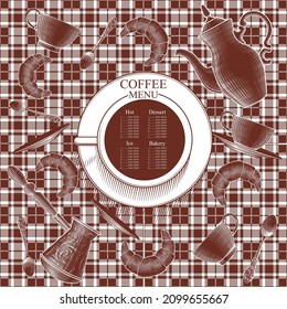 Vintage coffee illustrations for a poster or menu template. Food menu, restaurant template design. Flyer cafe. Vintage engraving stylized drawing. Vector illustration