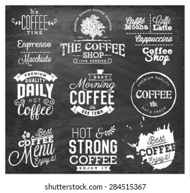 Vintage Coffee Labels, Badges and Typographic Elements on Chalkboard