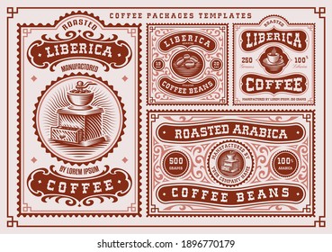 Vintage coffee labels bundle, these designs are edible and can be used as packages for coffee products