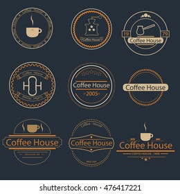 Vintage coffee logo elements, coffee logo ornaments, retro logotypes vector set. Retro signs, logos, identity, labels, coffee. 