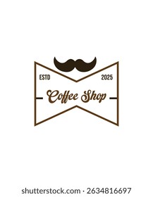 Vintage coffee logo with mustache, Emblem vintage coffee logo vector, premium coffee shop bar brand symbol icon.