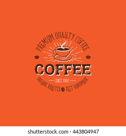 Vintage coffee logo on orange background.