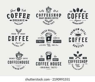 Vintage Coffee logo set. Set of 9 coffee logo templates for Cafe, Restaurant, Coffee Shop emblems and posters. Vector illustration