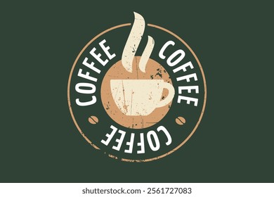 Vintage coffee logo with steaming cup and retro design available in high quality vectorial format