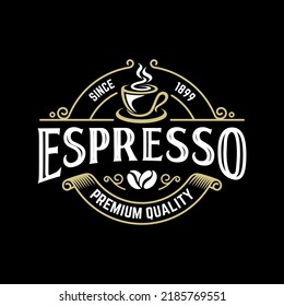 Vintage Coffee logo template. Caffeine logotype. Retro vintage insignia. Retro coffee badge. Vector illustration