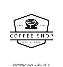 Vintage coffee logo template illustration. Caffeine logotype. Retro vintage insignia. Retro coffee badge