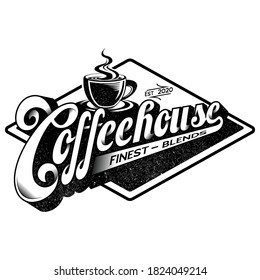 Vintage Coffee logo-vector illustration,typography style .Brand identity or emblem on shape background.