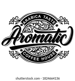  Vintage Coffee logo-vector illustration,typography style .Brand identity or emblem. Ethnic background.