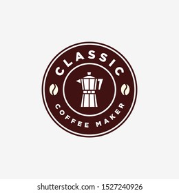 Vintage Coffee Maker Emblem Moka Pot Logo Design Template