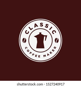 Vintage Coffee Maker Moka Pot Emblem Logo Design Template