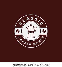 Vintage Coffee Maker Moka Pot Emblem Logo Design Template