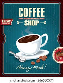 Vintage coffee poster design with spoon and coffee bean