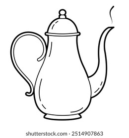 Vintage coffee pot. Simple outline illustration, isolated on white background, design elements 