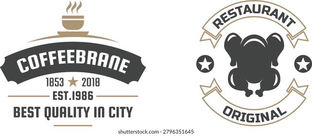 Vintage coffee and restaurant logos featuring a coffee pot and cow illustration