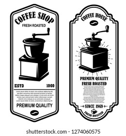 Vintage coffee shop flyer templates. Design elements for logo, label, sign, badge. Vector illustration