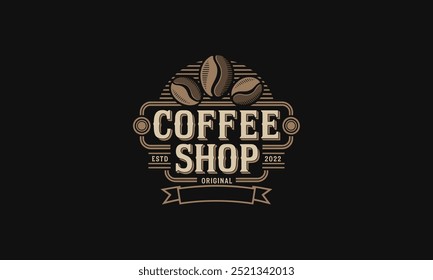 a vintage coffee shop logo with coffee beans illustration.