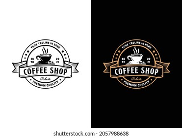 Vintage coffee shop logo design. Stamp, label, badge design template inspiration