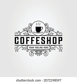 vintage coffee and coffee shop with ornament logo vector illustration design