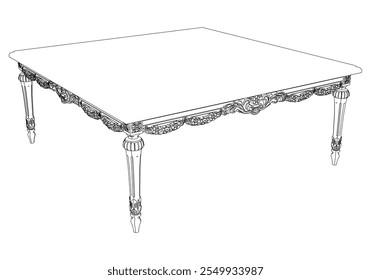 Conjunto de vetor de mesa de café vintage. Esboços em estilo barroco e clássico para interiores luxuosos. Ideal para entusiastas de móveis tradicionais.