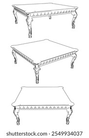 Vintage coffee table vector set. Baroque and classic style sketches for luxurious home interiors. Ideal for traditional furniture enthusiasts.