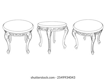 Vintage coffee table vector set. Baroque and classic style sketches for luxurious home interiors. Ideal for traditional furniture enthusiasts.