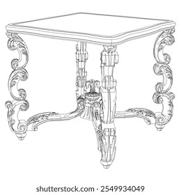 Conjunto de vetor de mesa de café vintage. Esboços em estilo barroco e clássico para interiores luxuosos. Ideal para entusiastas de móveis tradicionais.