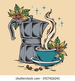 vintage coffee vector illustration traditional tattoo style