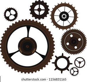 Vintage cogs and gears, mechanical steampunk isolated elements