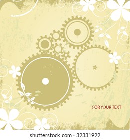 Vintage cogwheels with flowers