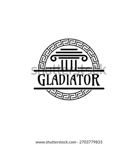 vintage coin gladiator and pillar element logo design vector with line style