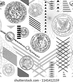 Vintage Coins Vector Seamless Pattern